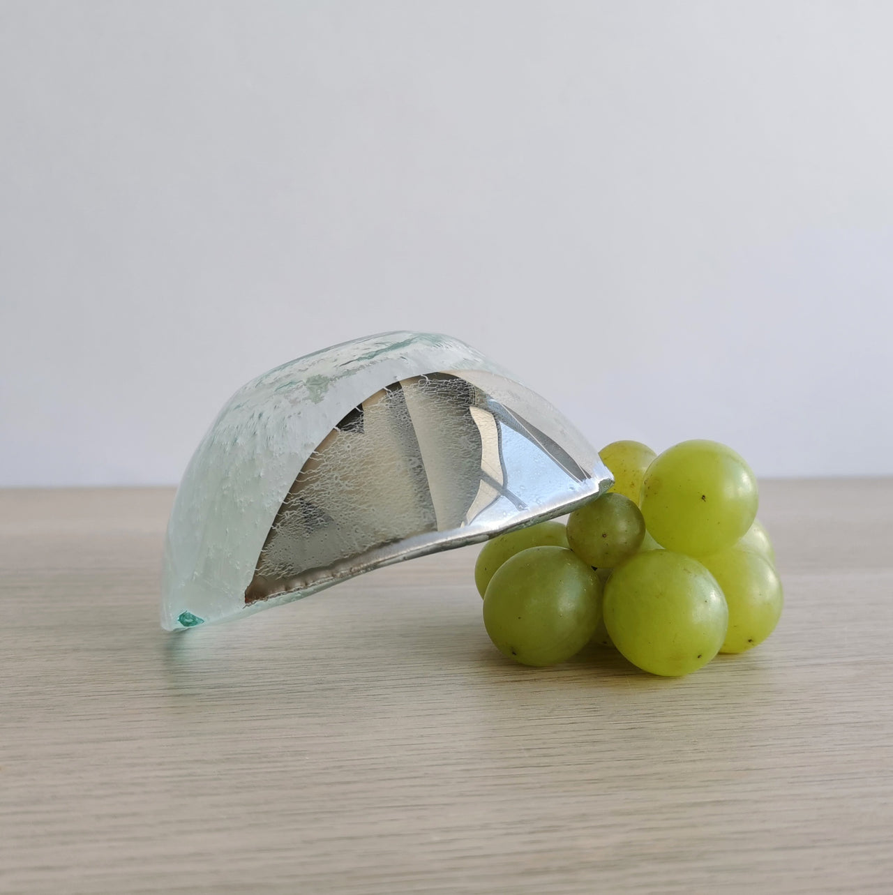 Vanilla Minimalist Transparent&Platinum Glass Bowl. Small Transparent&Platinum Glass Deep Sauce Bowl - 4 1/8" (10,5cm.)