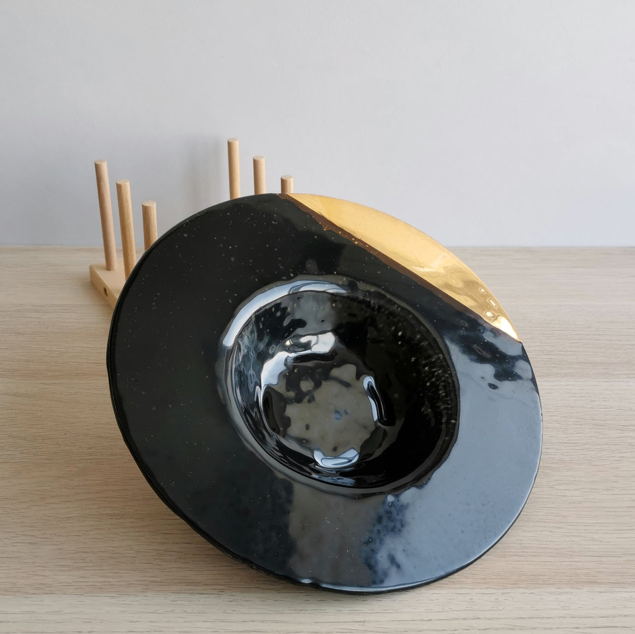 City Minimalist Black&Gold Glass Bowl. Black&Gold Glass Shifted Center Pasta Bowl - 10 5/8" (27cm.)