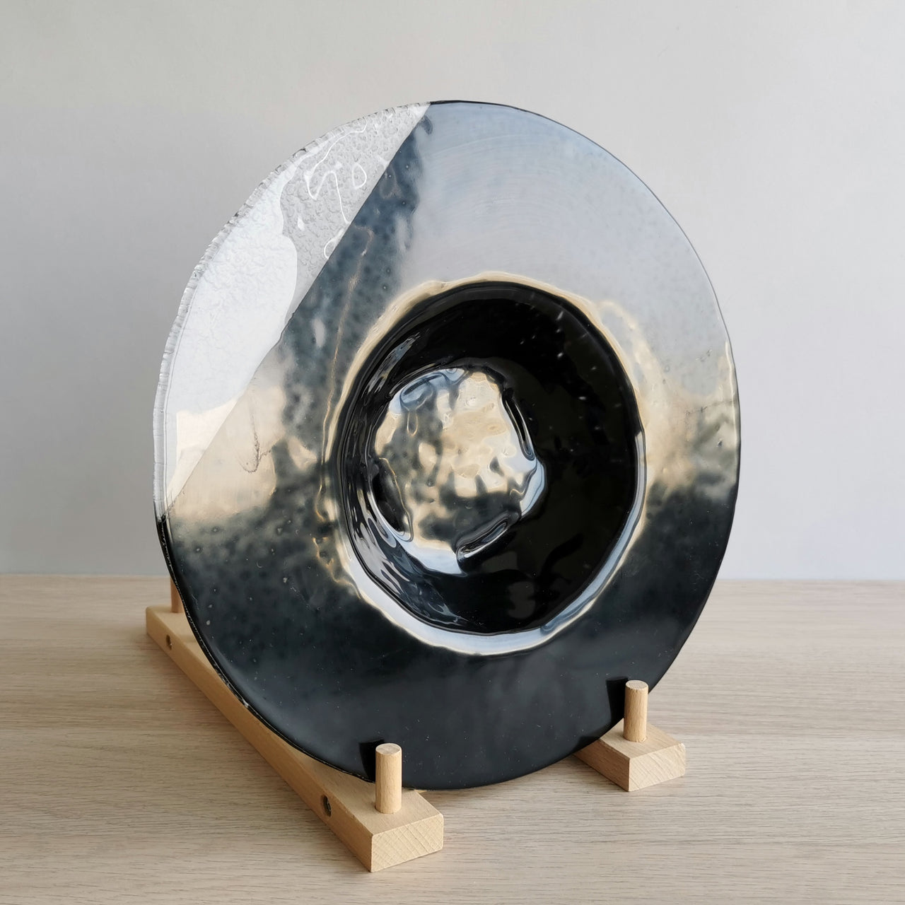 City Minimalist Black&Transparent Glass Bowl. Black&Transparent Glass Shifted Center Pasta Bowl - 10 5/8" (27cm.)