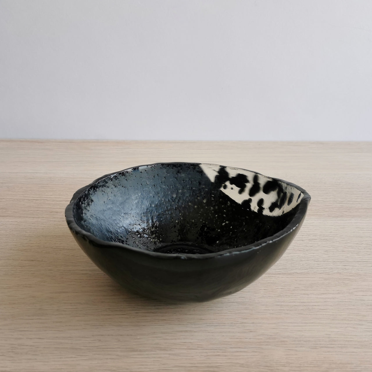 Merry Minimalist Jackson Pollock Inspired Black Glass Bowl. Black&Jackson Glass Soup Bowl - 6 7/8" (17,5cm.)