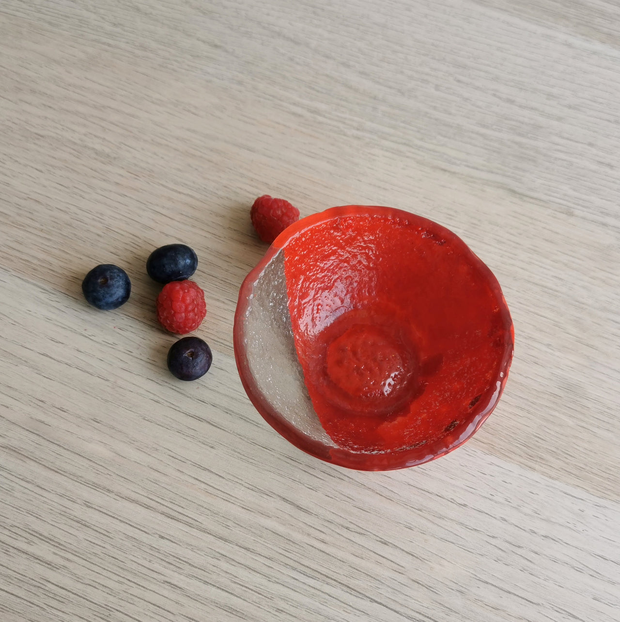 Merry Minimalist Poppy&Transparent Glass Bowl. Small Poppy&Transparent Glass Soy Sauce Bowl - 3 1/8" (8cm.)