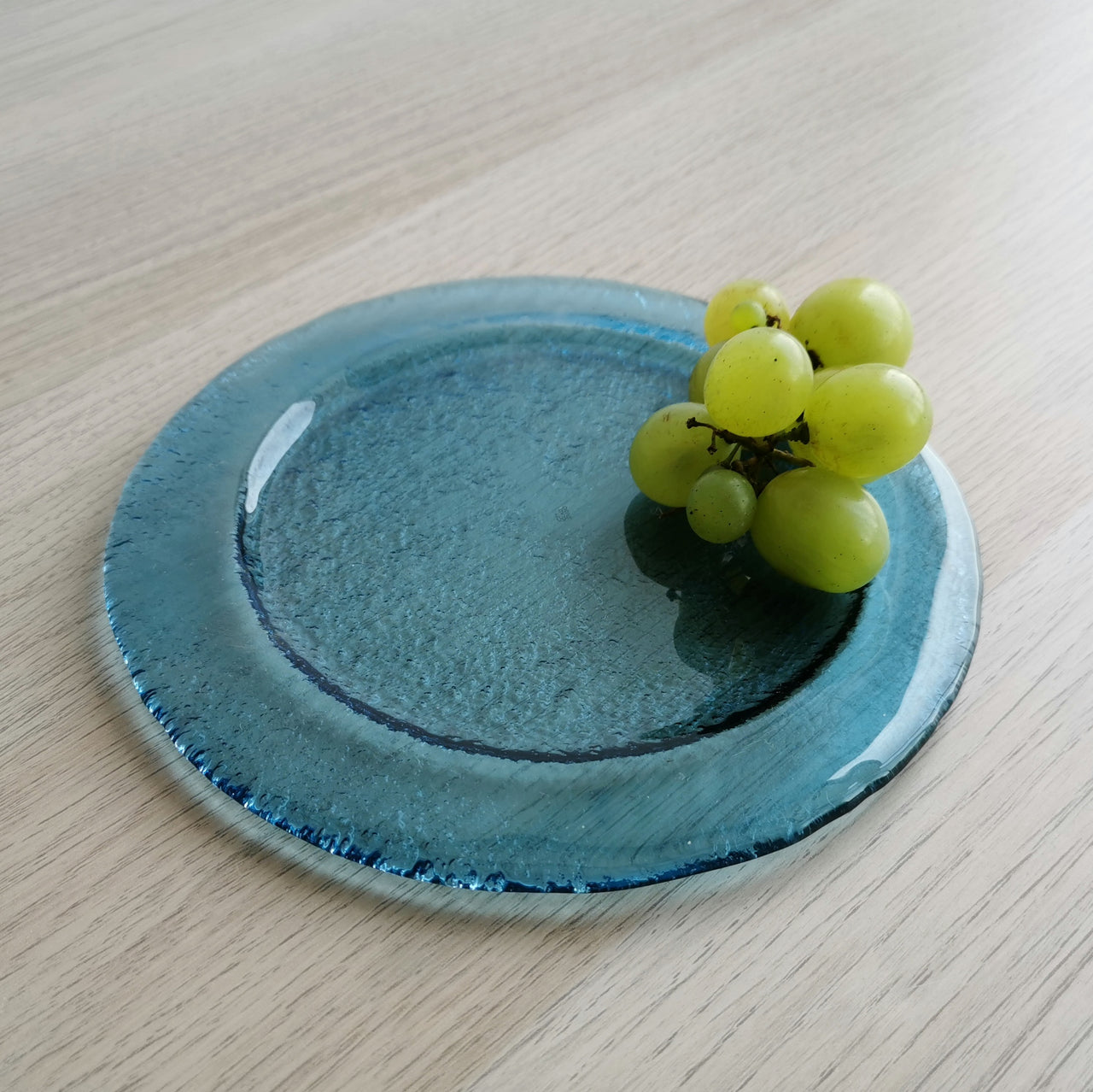 City Minimalist Sky Blue Glass Plate. Small Blue Glass Shifted Center Plate - 7 1/16" (18cm.)